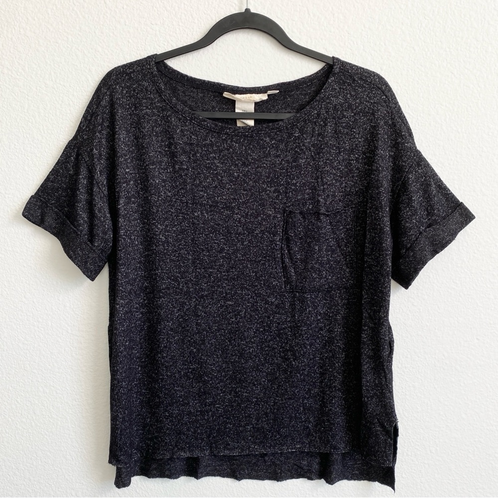 H&M Women's Marled Black & White Step Hem Pocket Short Sleeve Knitted Shirt